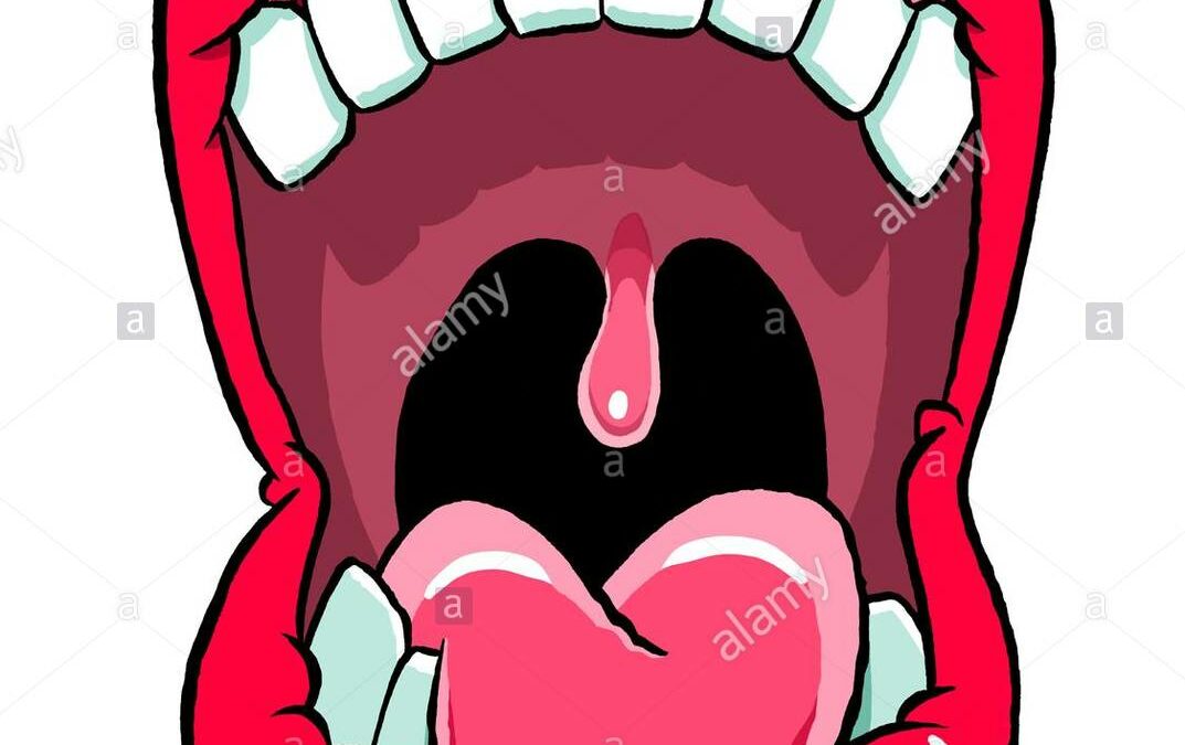 cartoon-caricature-of-open-mouth-with-red-lips-white-teeth-tongue-GXA93E -  Insight Out